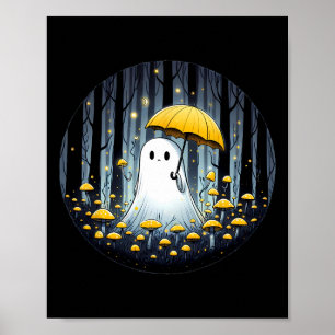 Póster Espectacular fantasma Halloween paraguas amarillo