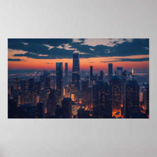 Póster Espectacular horizonte urbano al atardecer