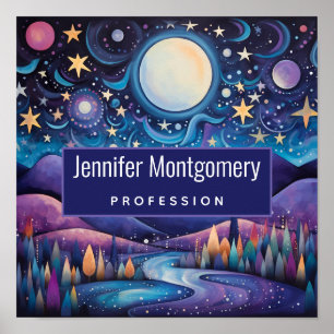 Póster Espectacular noche Gran Luna Paisaje Negocios