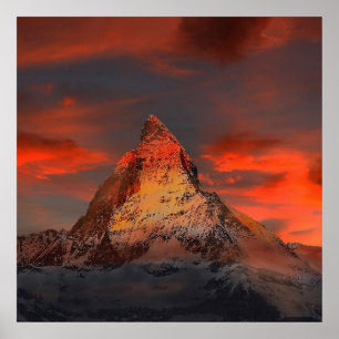 Póster Espectacular paisaje de cielo rojo matterhorn