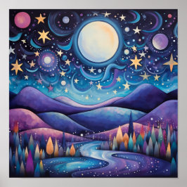 Póster Espectacular paisaje nocturno de la luna grande