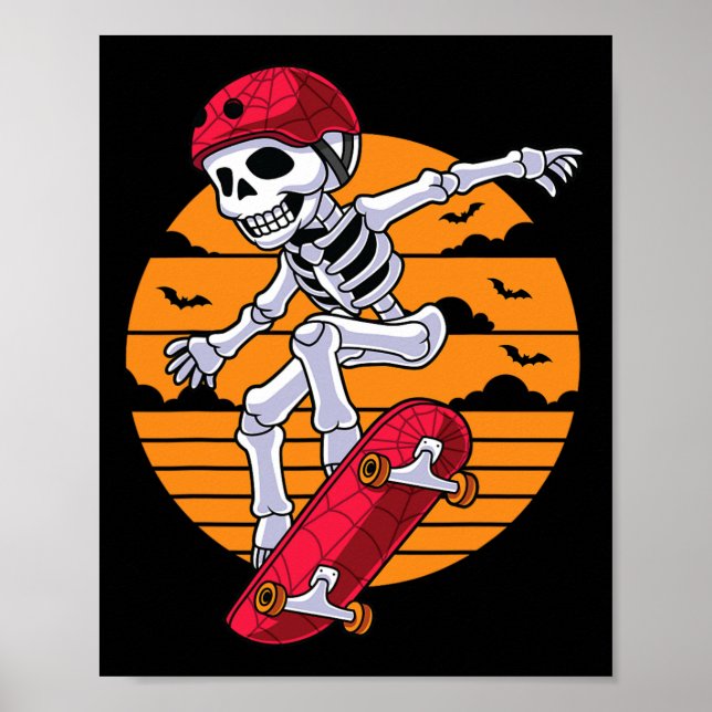 Póster Espectacular Skateboarding Skeleton Funny Skater (Frente)