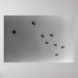 Póster Espectáculo de paracaidistas en blanco y negro de 