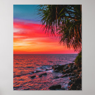Póster Espectáculo de sol de palmera tropical en el océan