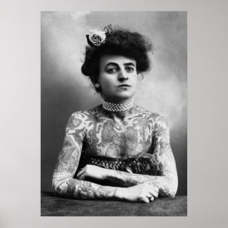 Póster Espectáculo lateral del circo Tattoo Lady foto vin