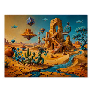 Póster Espejismo del desierto Ocra Naranja Azul Turquesa