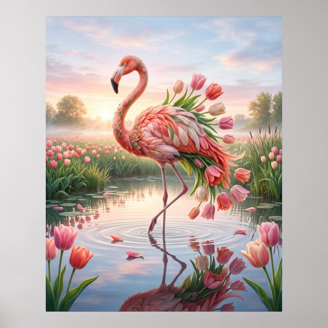 Póster Espejo de Flamenco Tulipán Pantano (Frente)