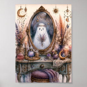 Póster Espejo de Vanidad Fantasmagórico Floral Whimsigoth