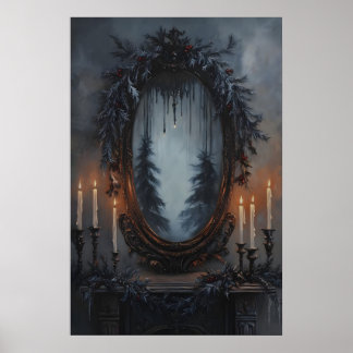 Póster Espejo festivo de Navidad con guirnalda de pino y