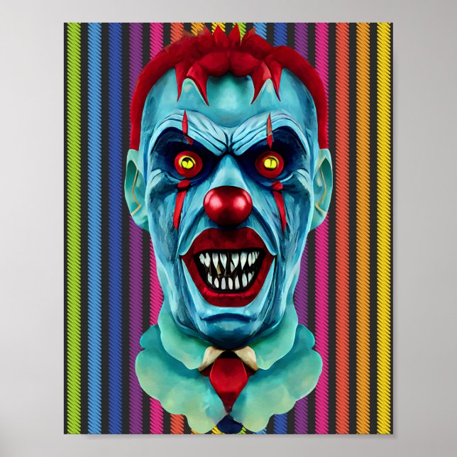 Póster Espeluznante Asesino Azul Payaso Zombie Horror Art (Frente)