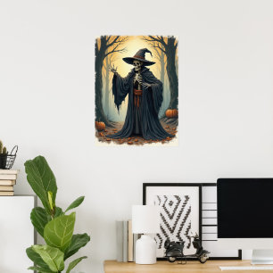 Póster Espeluznante bruja de esqueleto en la embrujada Ha