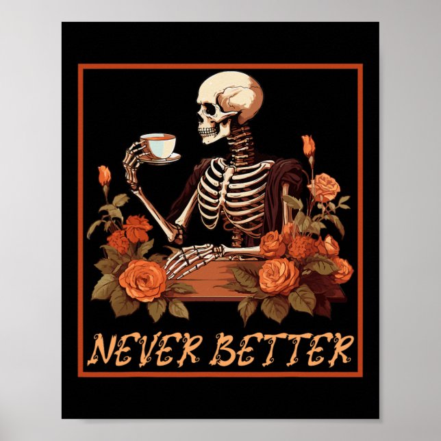 Póster Espeluznante Con Café Y Flores Halloween (Frente)