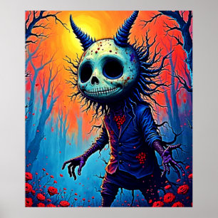 Póster Espeluznante demonio en el diseño de Spooky Woods