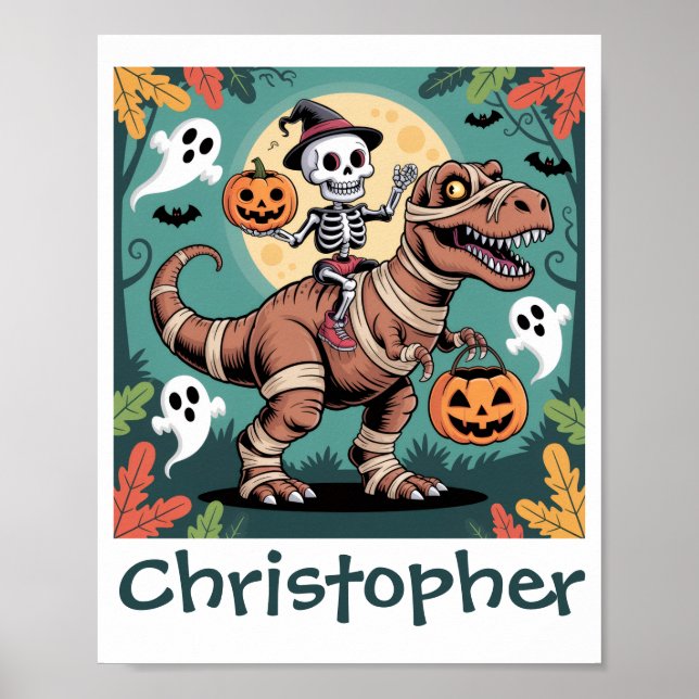 Póster Espeluznante Dino Rider - Skeleton sobre la momia  (Frente)