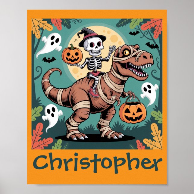 Póster Espeluznante Dino Rider - Skeleton sobre la momia  (Frente)