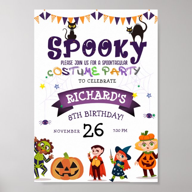 Póster Espeluznante disfraces de Halloween niños Fiesta d (Frente)