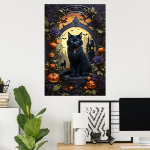 Póster Espeluznante Gato Negro Gótico Halloween