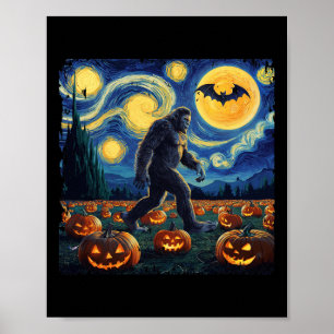 Póster Espeluznante Halloween Bigfoot Starry Night Van Go