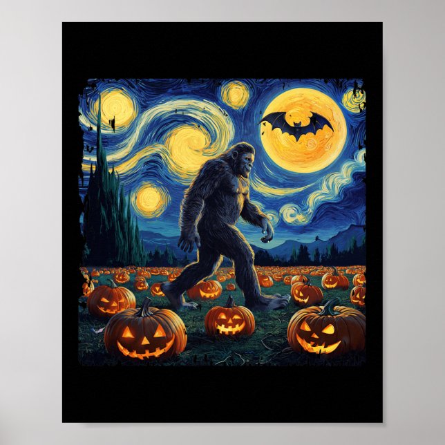 Póster Espeluznante Halloween Bigfoot Starry Night Van Go (Frente)