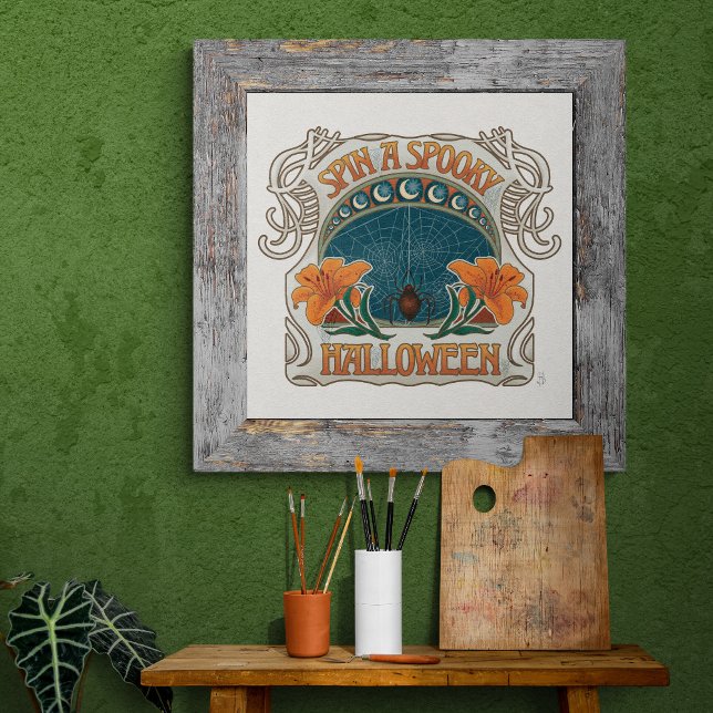 Póster Espeluznante Halloween Spider Gothic Vintage inspi (Spooky Halloween Romantic Gothic Vintage Style Poster - Shown in 24" x 24" size)