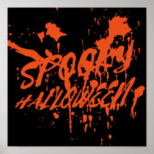 Póster Espeluznante Halloween Splash Retro Naranja Rojo H