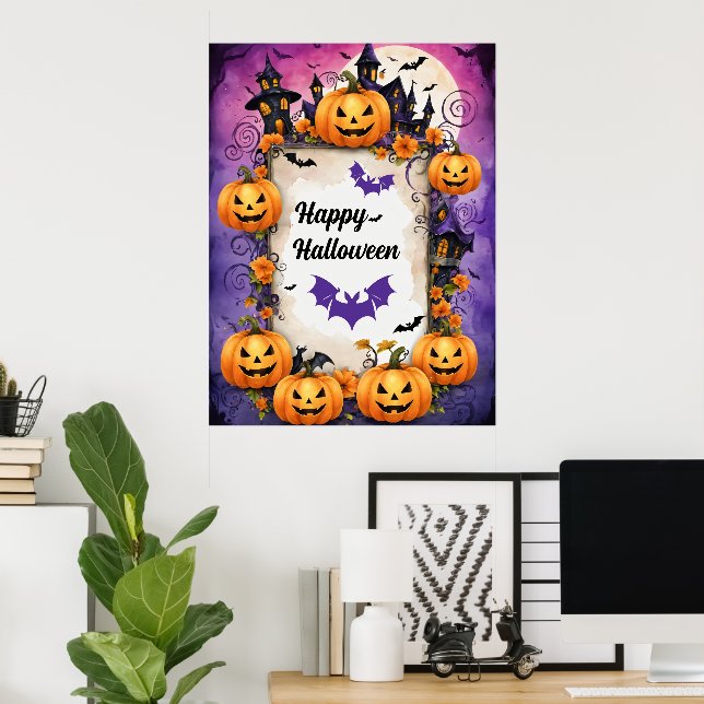 Póster Espeluznante marco de calabaza de Halloween (Oficina en casa)