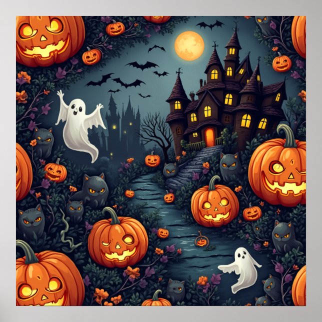 Póster Espeluznante Poster nocturno de Halloween (Frente)