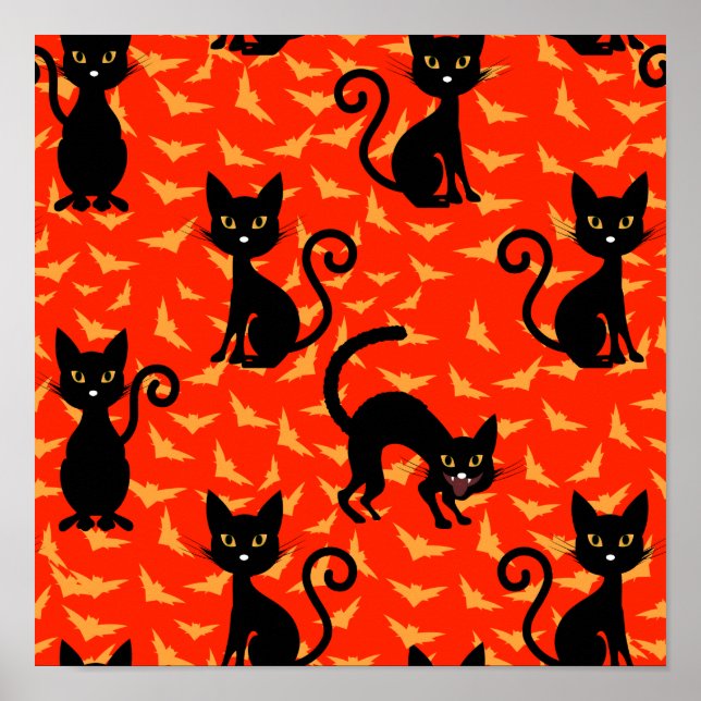 Póster Espeluznantes gatos negros Naranjas de Halloween (Frente)