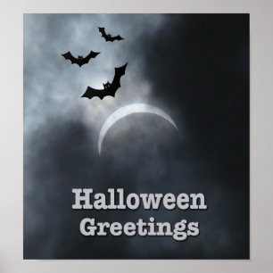 Póster Espeluznantes Murciélagos De Halloween En Eclipse