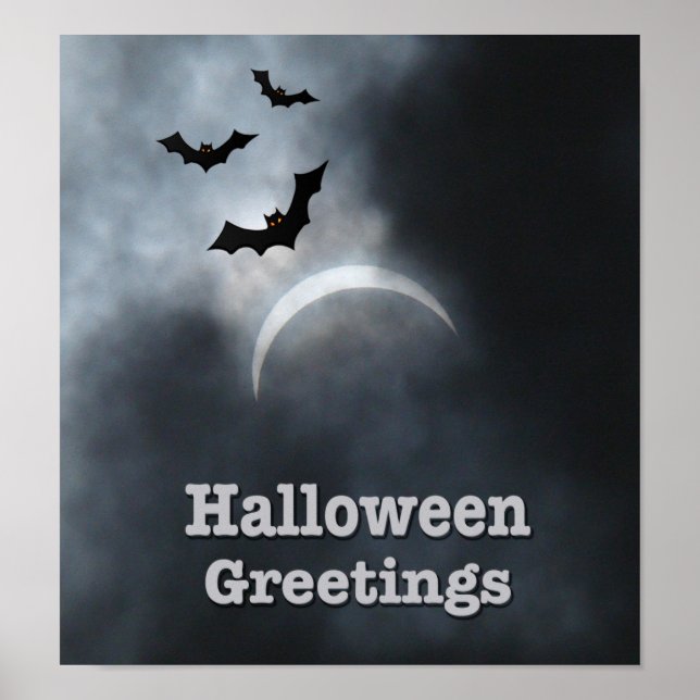 Póster Espeluznantes Murciélagos De Halloween En Eclipse (Frente)