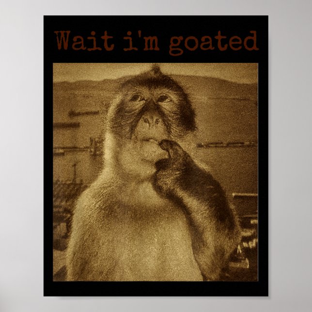 Póster Espera, soy Goated, mono pensativo divertido, meme (Frente)