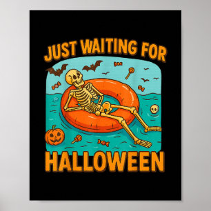 Póster Esperando A Halloween Funny Skeleton Flotando