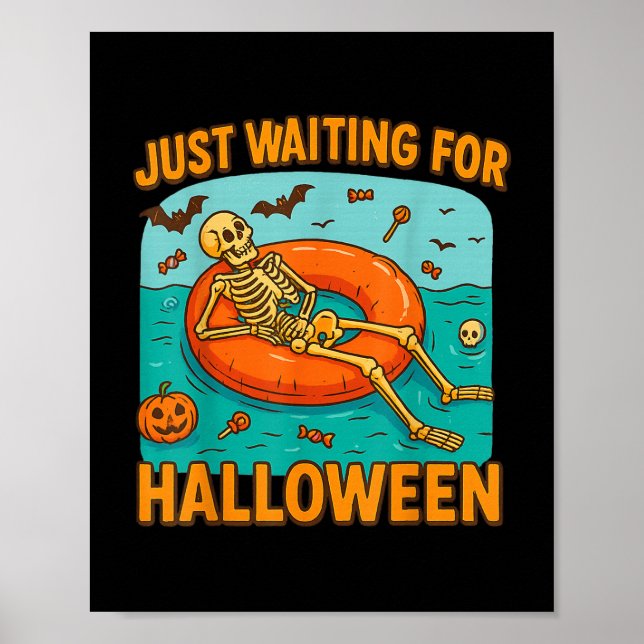 Póster Esperando A Halloween Funny Skeleton Flotando (Frente)