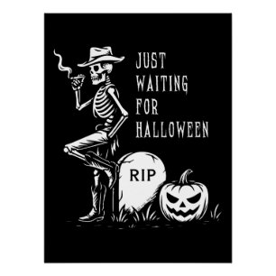 Póster Esperando el esqueleto de Cowboy de Halloween