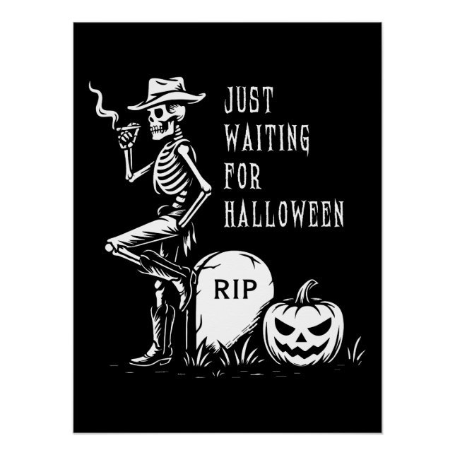 Póster Esperando el esqueleto de Cowboy de Halloween (Anverso)