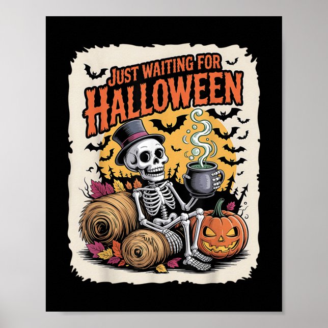 Póster Esperando Halloween _ Funny Skeleton Pumpki (Frente)