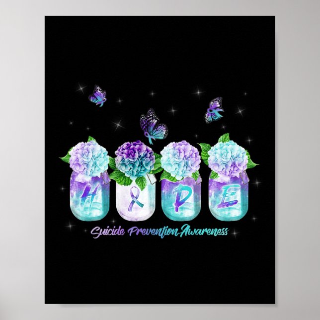 Póster Esperanza Hidrangea Flor Mariposa Prevención del S (Frente)