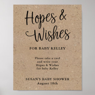 Póster Esperanzas y deseos de Baby Shower en Kraft Script