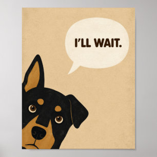 Póster Esperaré Perro Divertido Minimalista