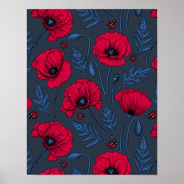Póster Espías rojas y ladybugs en azul oscuro (Frente)