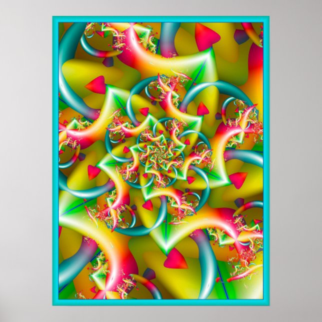 Póster Espiral amarilla con corazones rojos (Frente)