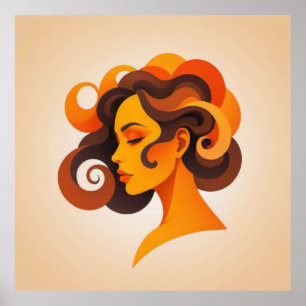 Póster Espiral dorada: Retro-retrato de mujer moderna