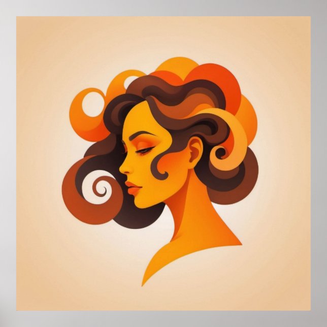 Póster Espiral dorada: Retro-retrato de mujer moderna (Frente)