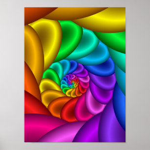 Póster Espiral Fractal Arcoíris Abstracto Vórtice