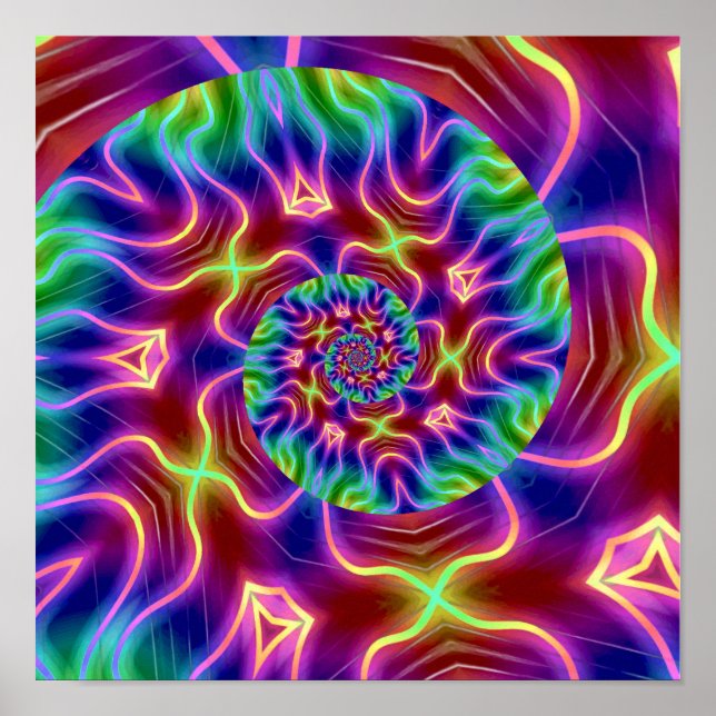 Póster Espiral Fractal de Neón (Frente)