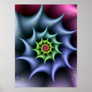 Póster Espiral fractal en púrpura con picos