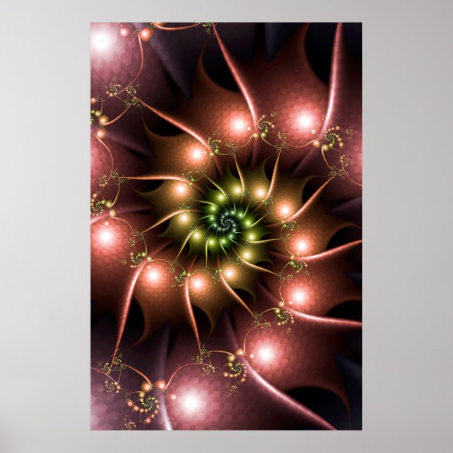 Póster Espiral fractal rosa brillante (Frente)