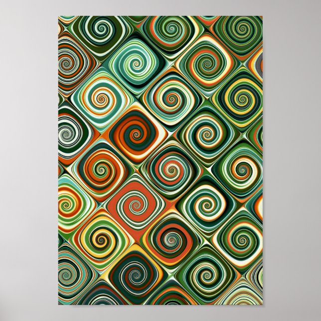 Póster Espiral geométrica abstracta verde y naranja (Frente)