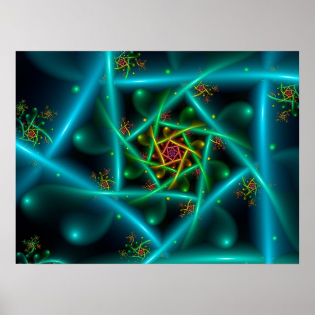 Póster Espiral geométrica verde azul (Frente)