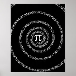 Póster Espiral para Pi en negro sólido